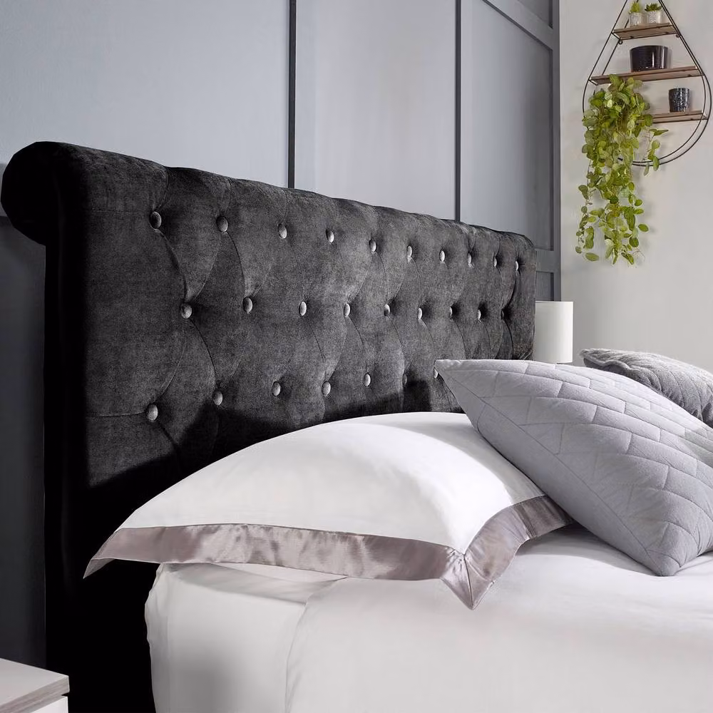 Aspire Mayfair Chesterfield Sleigh Ottoman Velvet Bed Frame in Black, W/D/H: 120 x 200 cm – 4