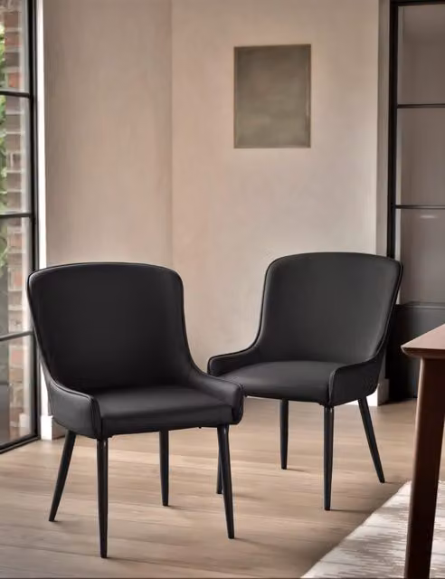 M&S Set of 2 Braxton Dining Chairs in Charcoal Grey Synthetic Leather and Fabric with Metal Legs