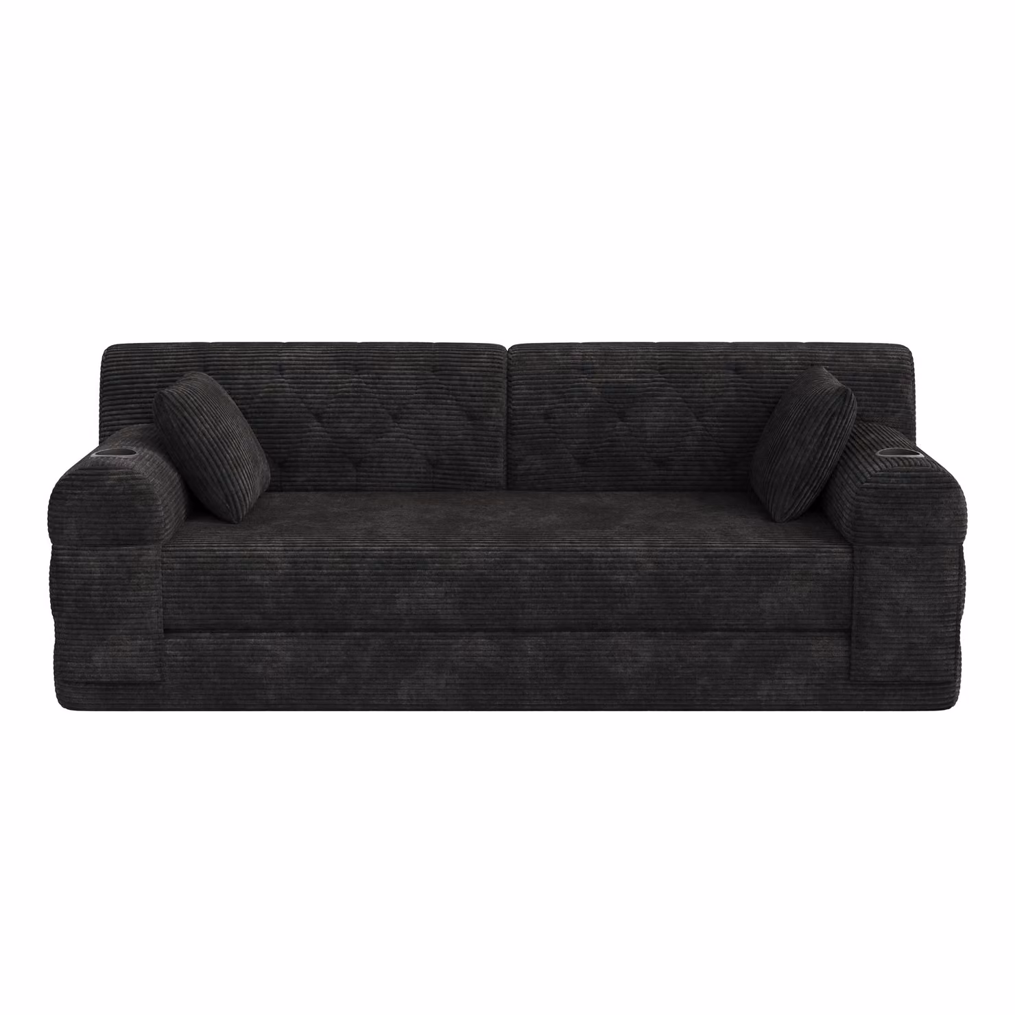 Aosom UK Black Corduroy Convertible Sleeper Sofa with High-Density Foam and Metal Frame, W: 80 cm, D: 208 cm, H: 81 cm – 2