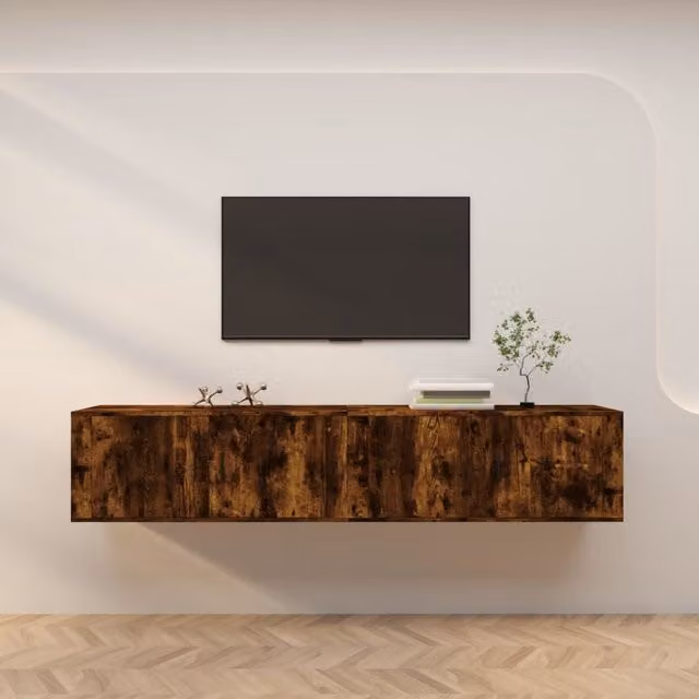 Berkfield Home Wall-mounted TV Cabinets, 2 Piece Set in Smoked Oak Brown, W/D/H: 100 x 34.5 x 40 cm – 1