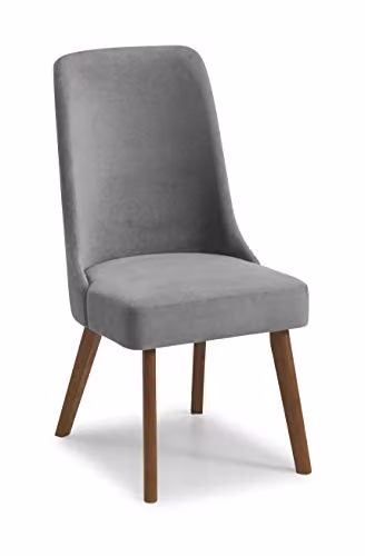 Julian Bowen Huxley Set of 2 Upholstered Dining Chairs in Grey with Walnut Wood Frame, H96.5 x W50 x D48 cm