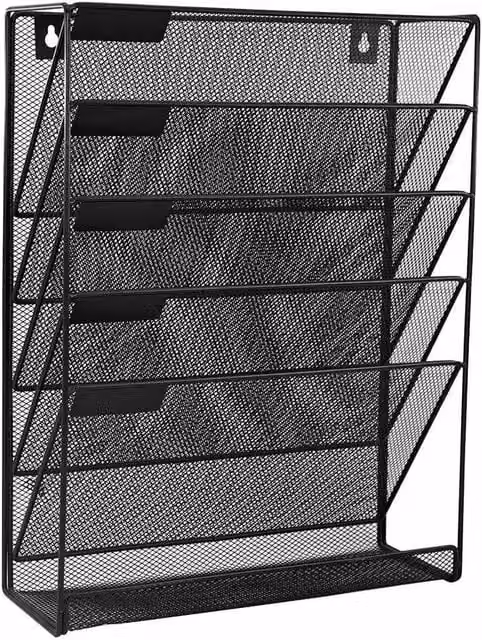 NESTLUNE 6 Tier Metal Office Filing Trays and A4 Letter Rack Desk Organiser in Black