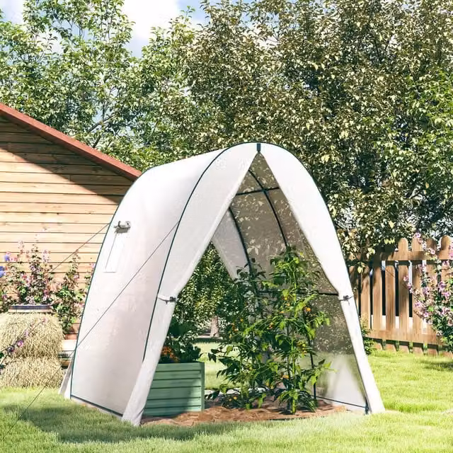 Outsunny Walk-In Tunnel Green House with 2 Doors and Screen Windows in White and Green