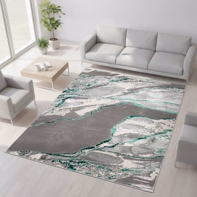 Smart Living Parma Modern Carved Abstract Rug in Green, W: 200 cm, D: 290 cm – 1