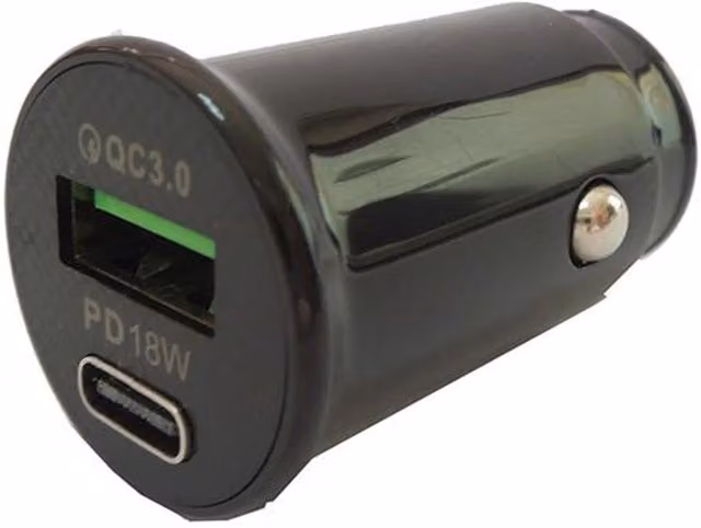 Dencon USB Dual Port Car Charger 12/24V with USB-A and USB-C, Black