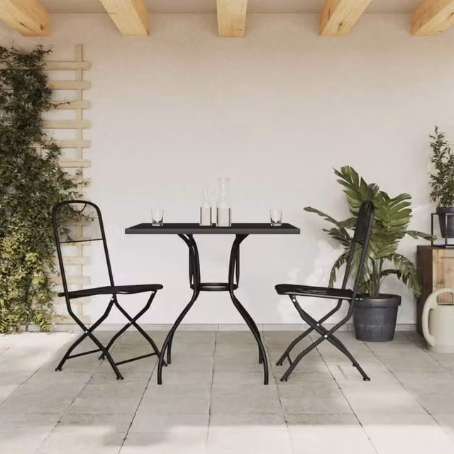 Berkfield Home 3 Piece Modern Garden Dining Set in Anthracite Black Metal Mesh