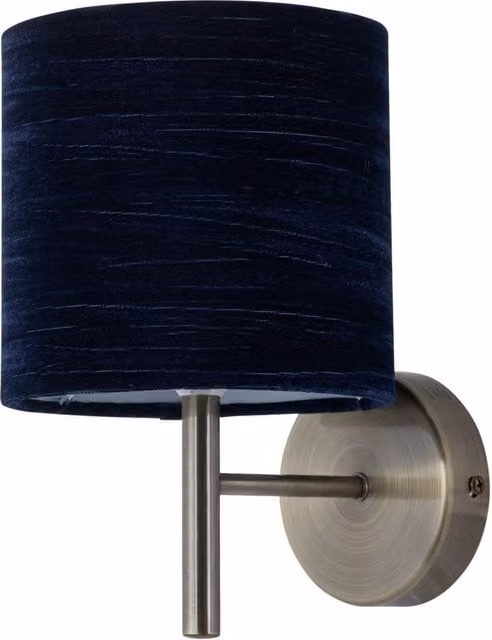 First Choice Lighting Brea Antique Brass Wall Light with Blue Fabric Shade