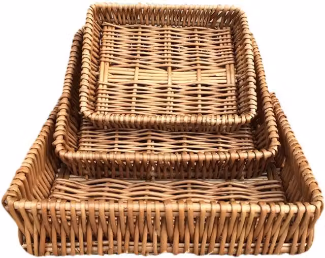 Red Hamper Set of 3 Rectangular Wicker Shallow Trays in Brown, Width: 30 cm – 1