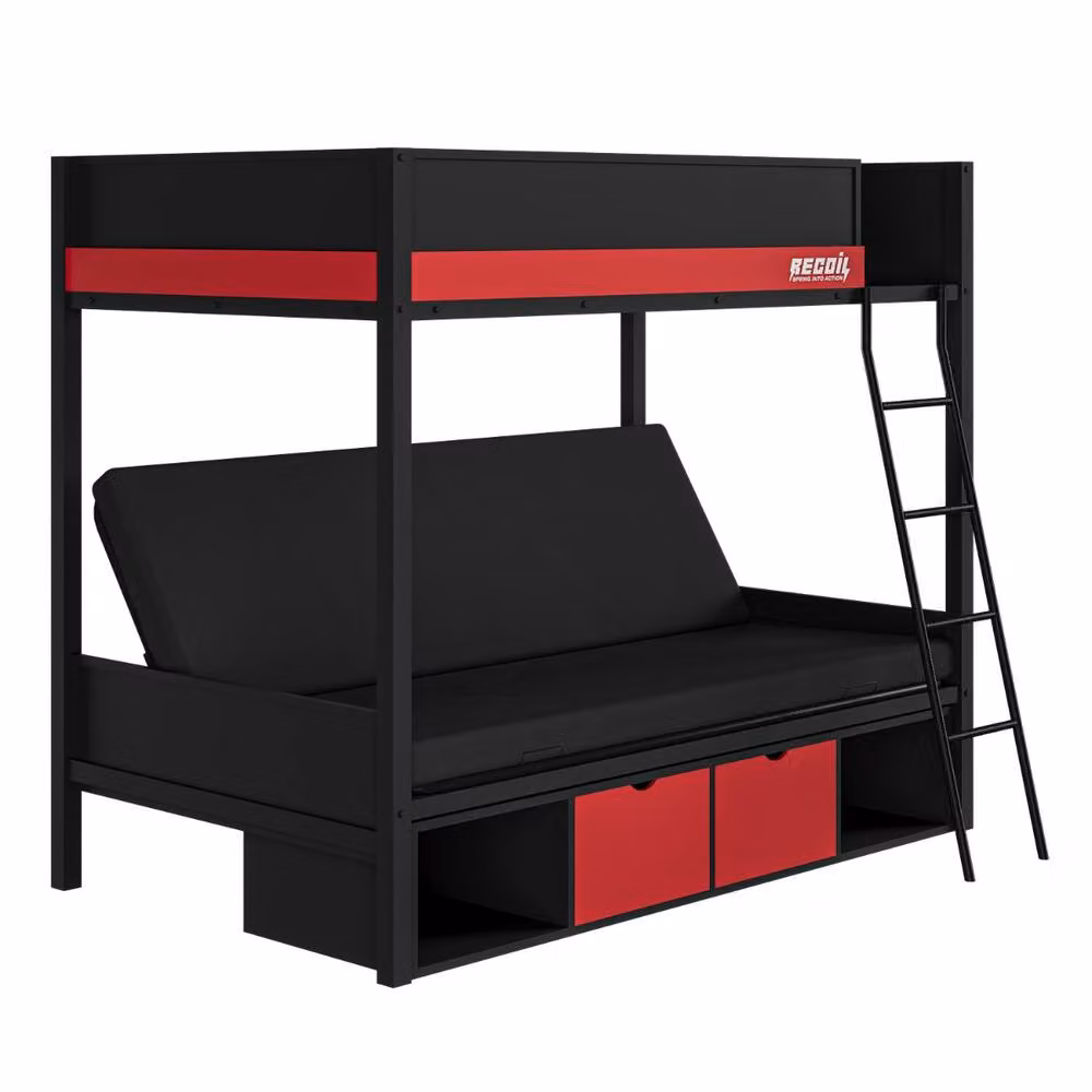 Flair Nova Metal Gaming Bunk Bed with Cotton Futon and Storage Drawers, Black and Red, Single Size (90 x 200 cm) – 5