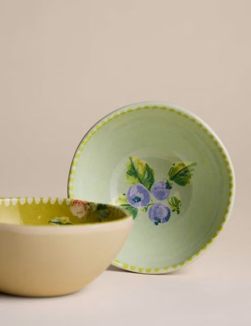 M&S Set of 2 Spring Meadow Picnic Nibble Bowls, Green Mix, Melamine, Dishwasher Safe