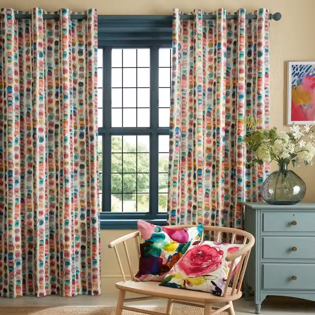 Bluebellgray Tobermory Ready Made Eyelet Curtains in Multicolour Graphic Design