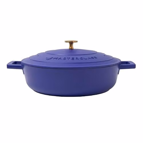 MasterClass Cast Aluminium Non-Stick Casserole Dish with Self-Basting Lid, Blue, Diameter: 28 cm, Volume: 4 l – 1