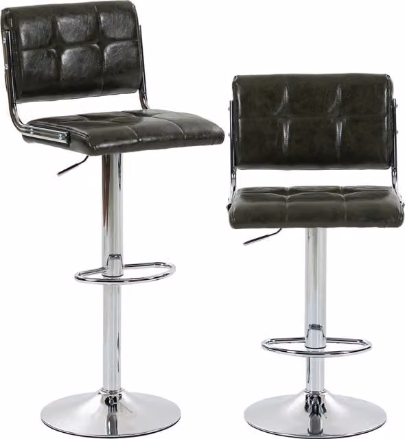 HOMCOM Set of 2 Modern Adjustable PU Leather Bar Stools with Backrest in Green and Silver – 1