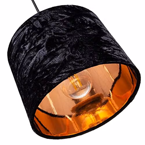 Happy Homewares Modern Black Crushed Velvet Circular Drum Lampshade with Copper Inner – 3
