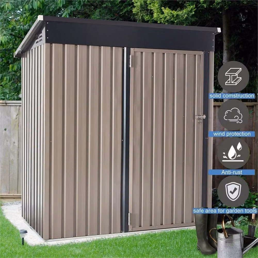 SPETLEK Brown Metal Pent Roof Outdoor Tool Storage Box with Double Doors, W/D/H: 182.0 x 161.0 x 88.0 cm – 5