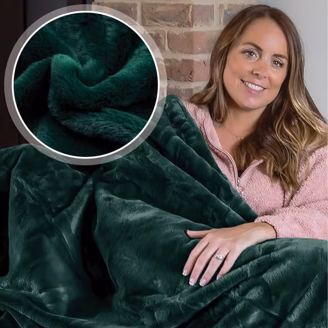 Dreamcatcher Green Faux Fur Fleece Throw Blanket