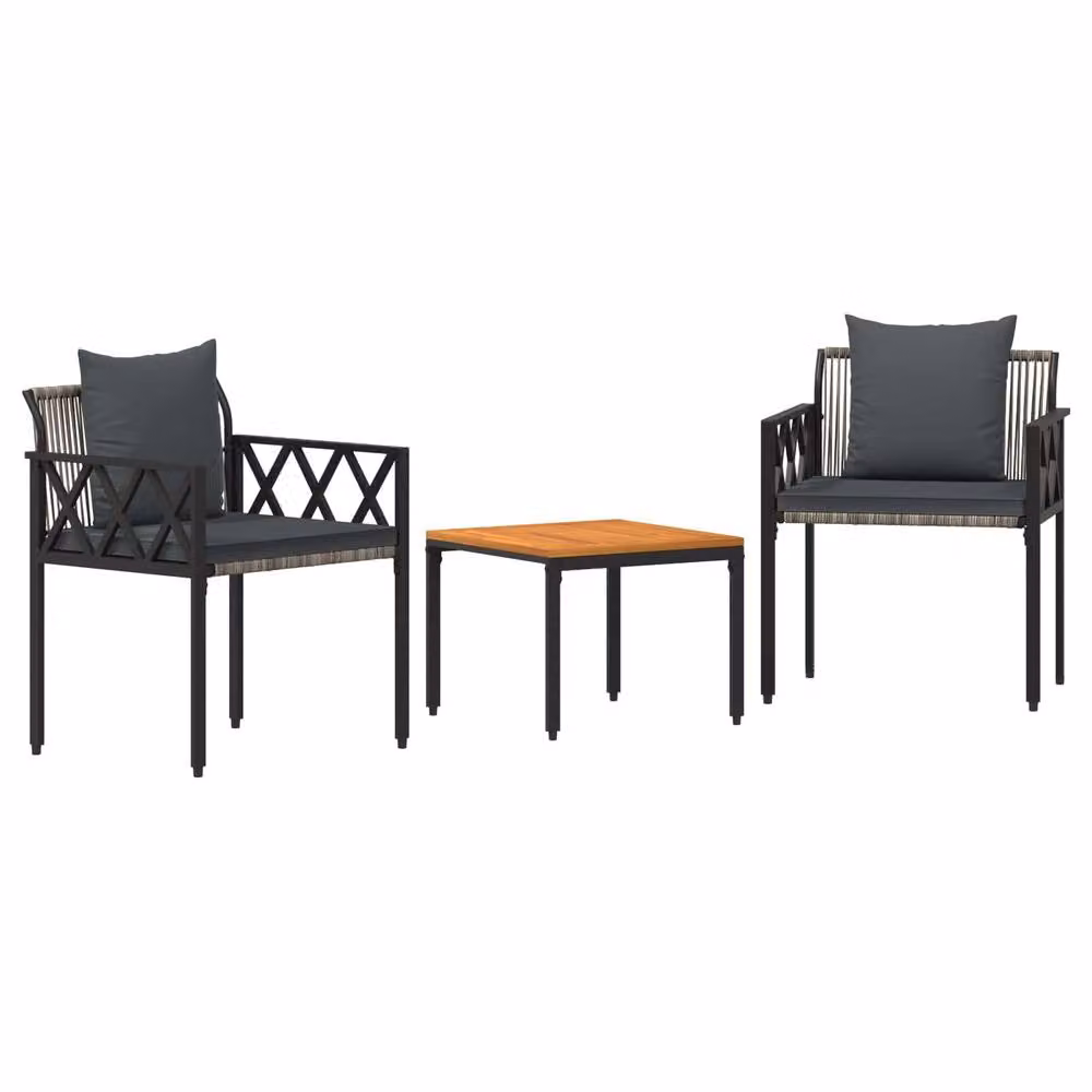 Berkfield Home 3 Piece Outdoor Furniture Set in Grey and Dark Grey Poly Rattan – 2