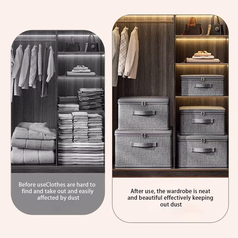 Kelvenix 4 Pack Large Foldable Fabric Storage Boxes in Grey – 3