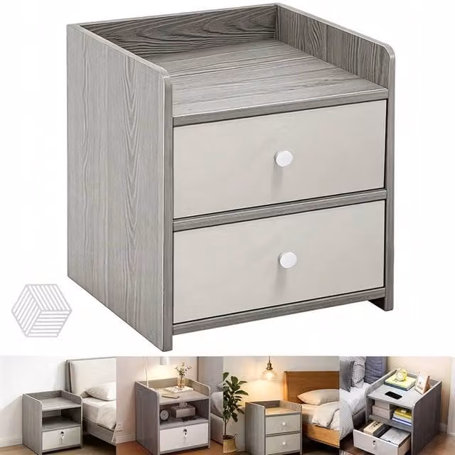 FORGEVIO B-Bedside Cabinet Grey Modern Bedroom Storage Nightstand Side Table