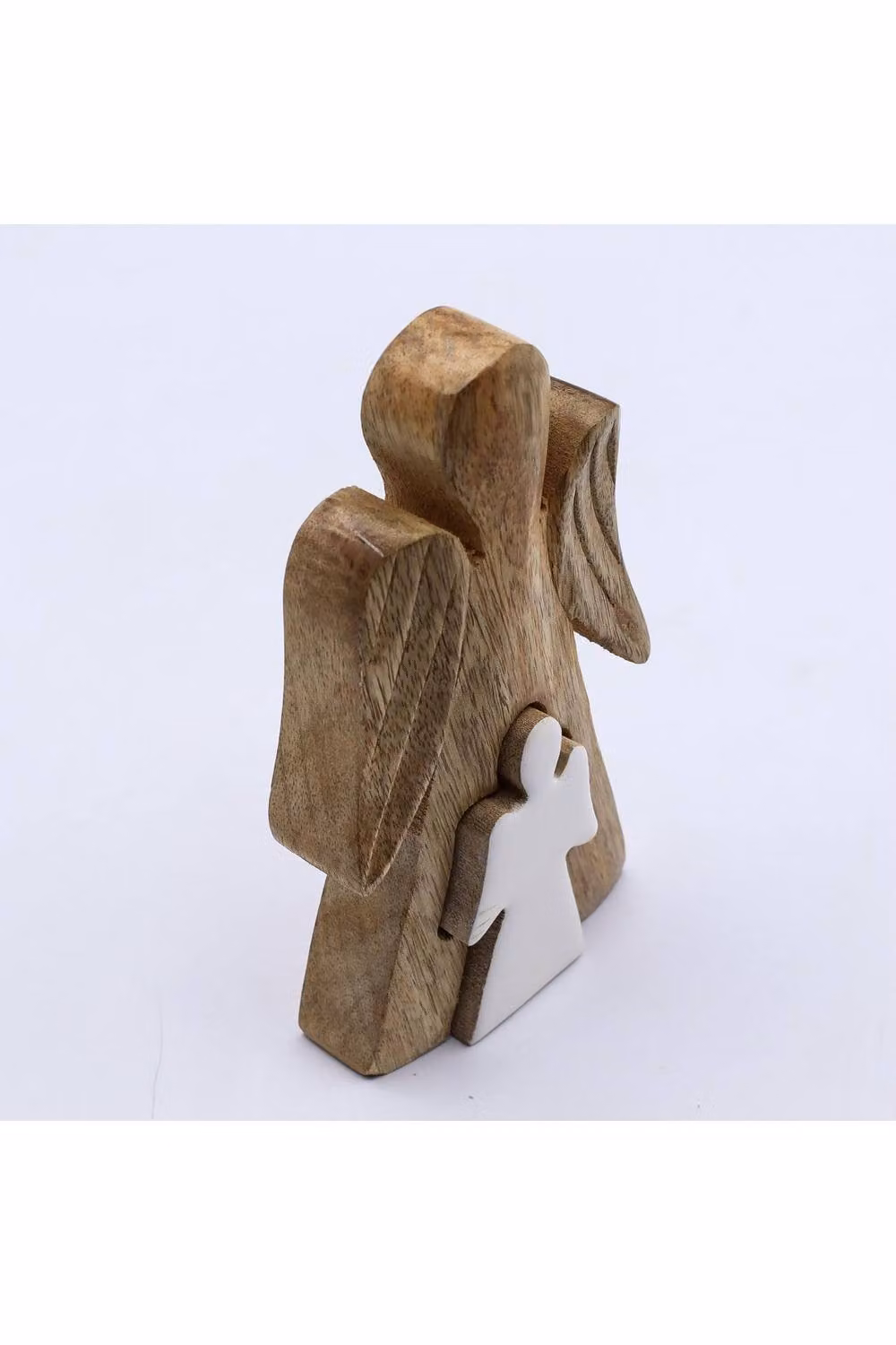 KDMD Modern White Enamel and Brown Mango Wood Angel Tabletop Figurine – 2