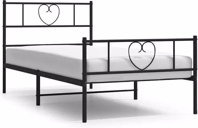Berkfield Home Metal Bed Frame with Headboard and Footboard, Black, W: 100 cm, L: 190 cm