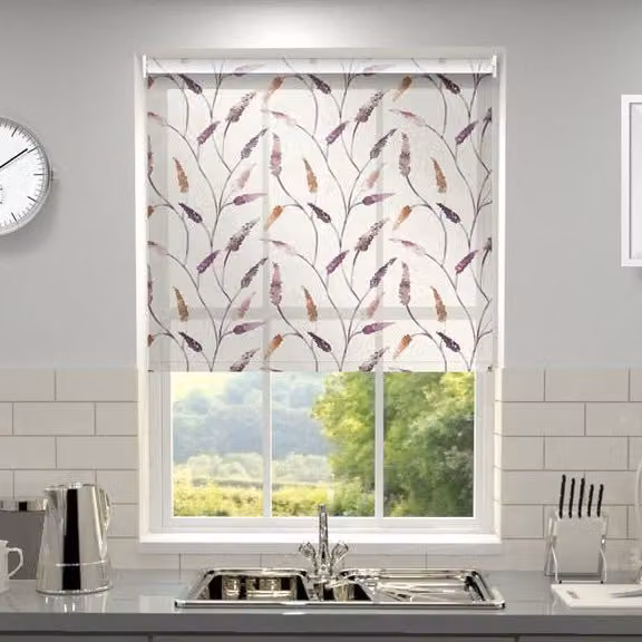 Terrys Made to Measure Semi-Transparent Floral Roller Blind in Purple and Orange Polyester