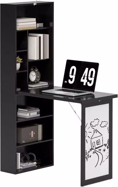 NESTLUNE Convertible Multi-function Workstation Desk with Whiteboard, Black, W: 100 cm, D: 15 cm – 1
