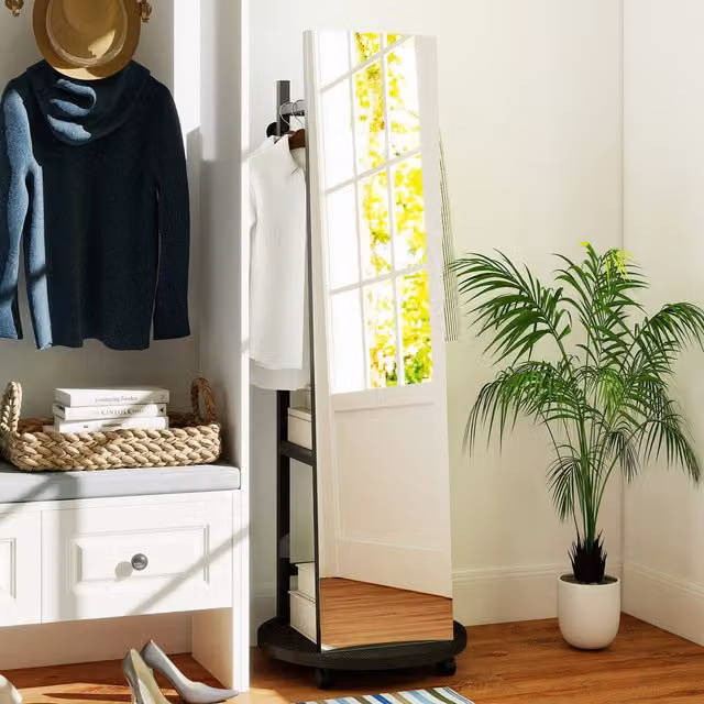 Costway Black Metal Freestanding Post Coat Tree with Dual Hook and Rail Matrix