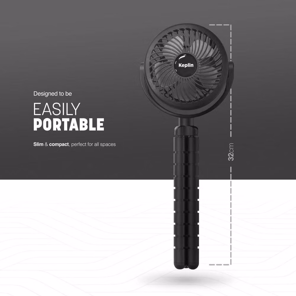 Keplin Portable Rechargeable Mini Stroller Fan in Black with 5000mAh Battery and 3 Speeds – 2