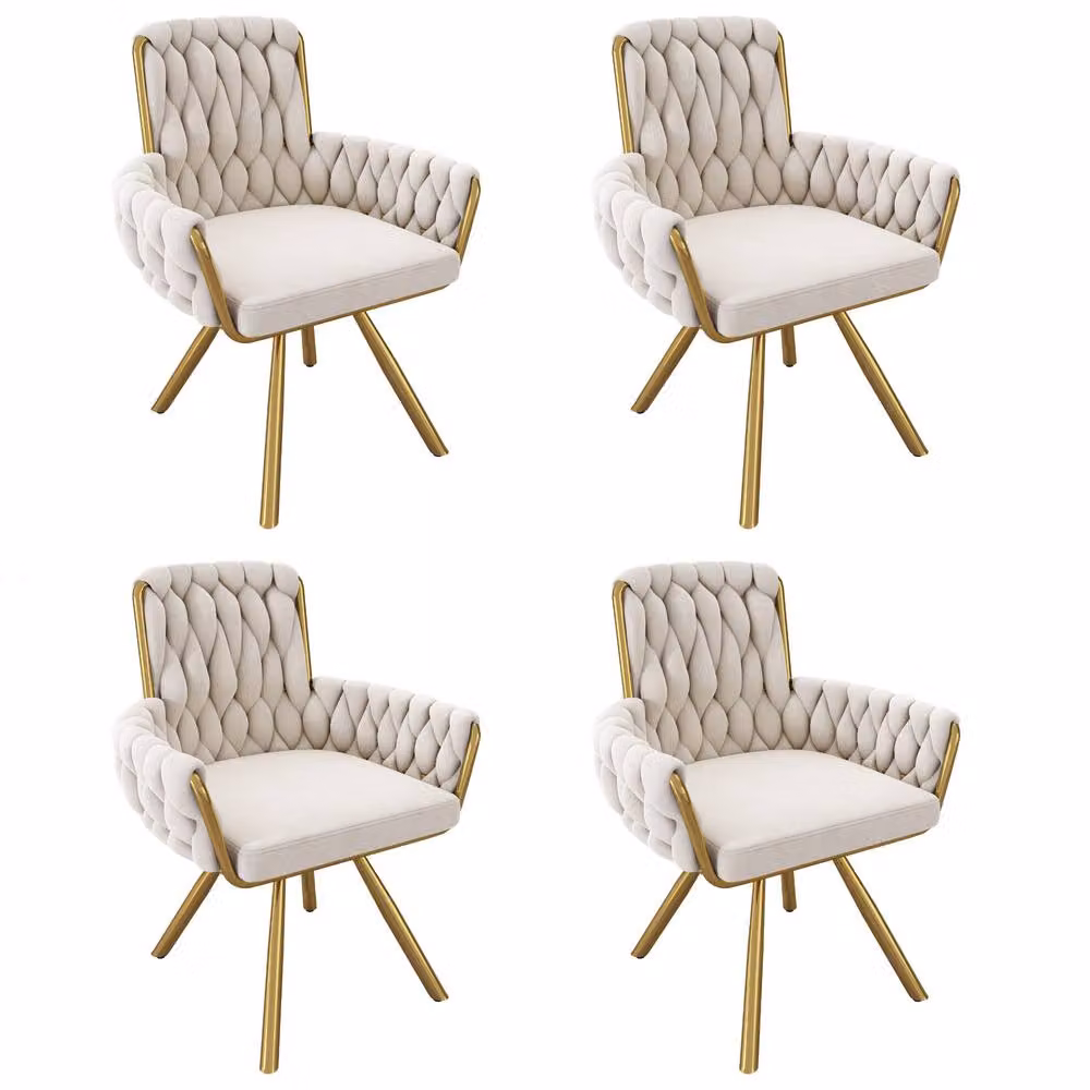 Matteo Set of 4 Beige Velvet Swivel Dining Chairs with Armrests – 2