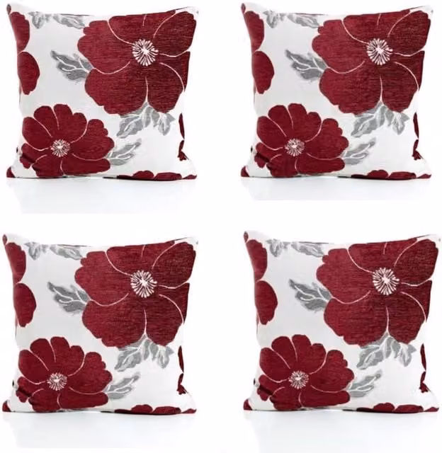 Luxor Living Poppy Chenille Floral Cushion Set of 4, Purple, W/D/H: 45 x 45 x 45 cm – 1