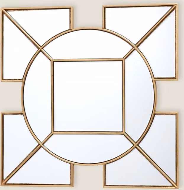 DAR Lyshia Art Deco Geometric Round Gold Wall Mirror
