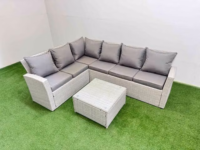 Fimous 6 Seater L-Shape Garden Corner Sofa Set with Coffee Table in Grey