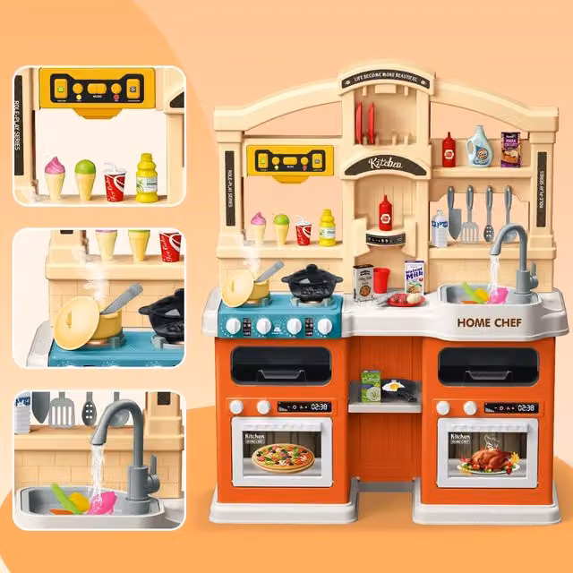 Everyday Kids Kitchen with Sound, Lights, Steam Boil Effect and Accessories in Orange