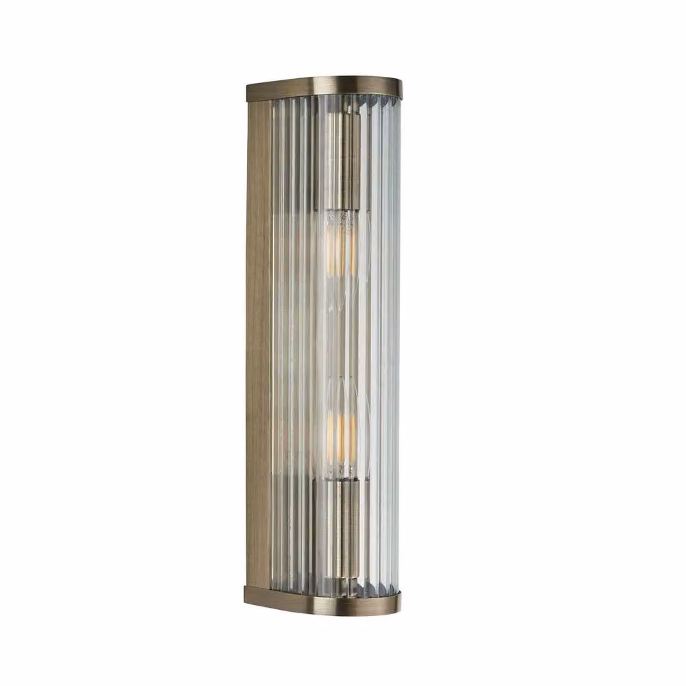 Netlighting Ridgeton Wall Lamp in Gold/Brass with Transparent Ribbed Glass and 2x E14 Sockets – 2