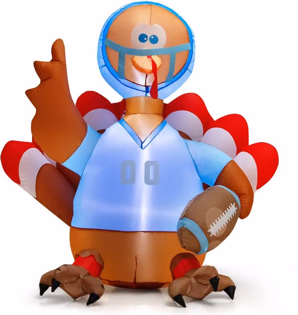COSTWAY 5ft Inflatable Thanksgiving Turkey with LED Lights, Blue and Multicolour