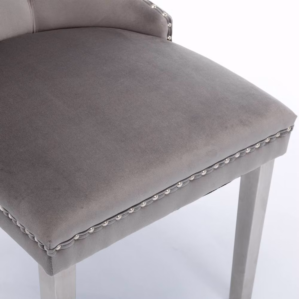 Modern Home Touch Winchester Set of 4 Grey Velvet Upholstered Kitchen Dining Chairs with Silver Chrome Legs – 4