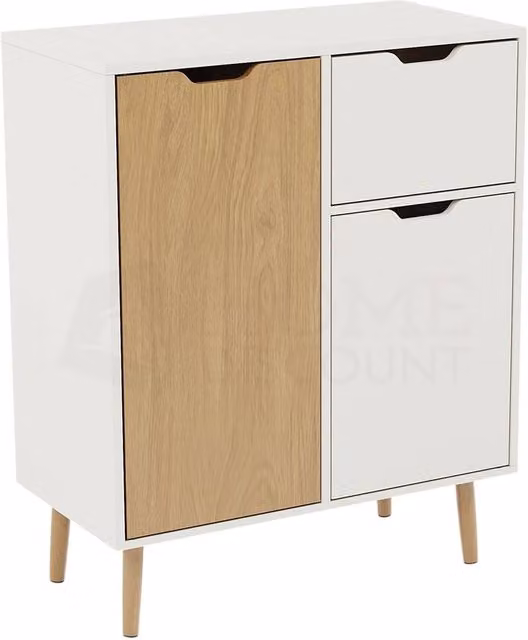 SPETLEK Modern Oak and White Sideboard with 2 Doors and 1 Drawer