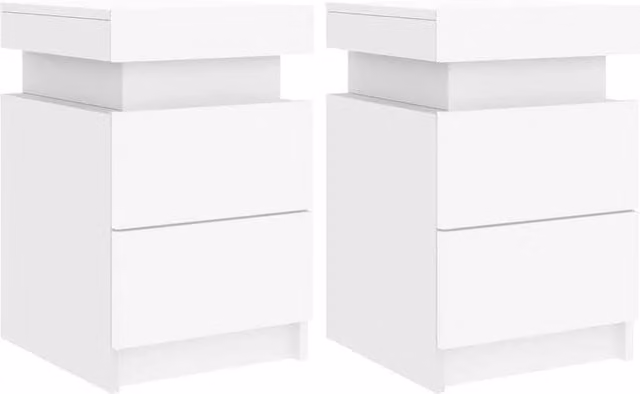 Berkfield Home Set of 2 White Glossy Bedside Cabinets with Integrated LED Lights, W/D/H: 35 x 39 x 55 cm