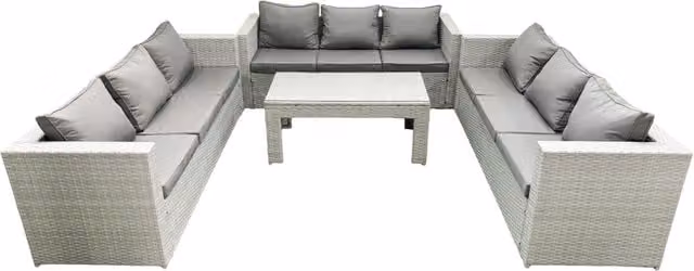 Fimous 9 Seater Rattan Garden Furniture Set with U-Shape Sofa and Oblong Coffee Table in Light Grey – 1