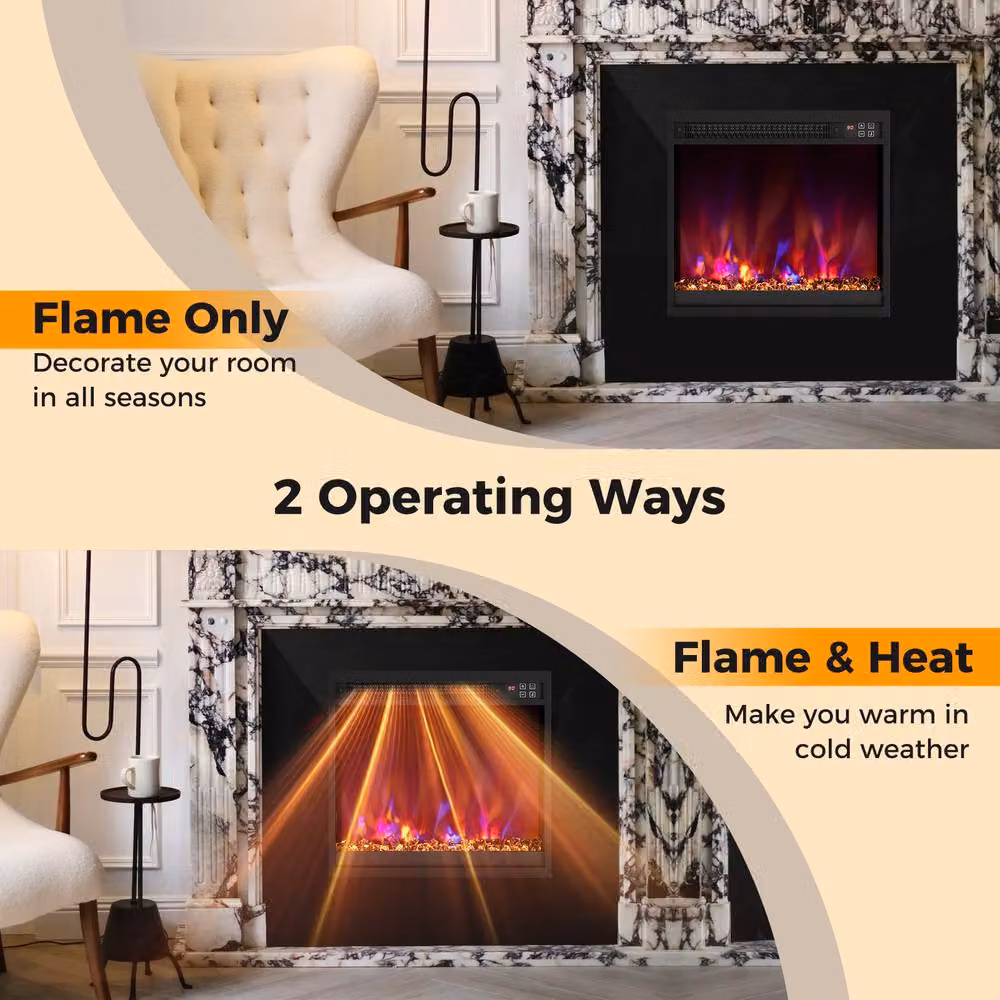 Costway 18 inch Recessed Electric Fireplace Insert 1500W Heater in Black – 9