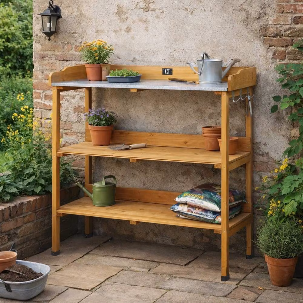 KlausPeter Wolf 3 Tier Rustic Wood Potting Table Bench in Brown – 2