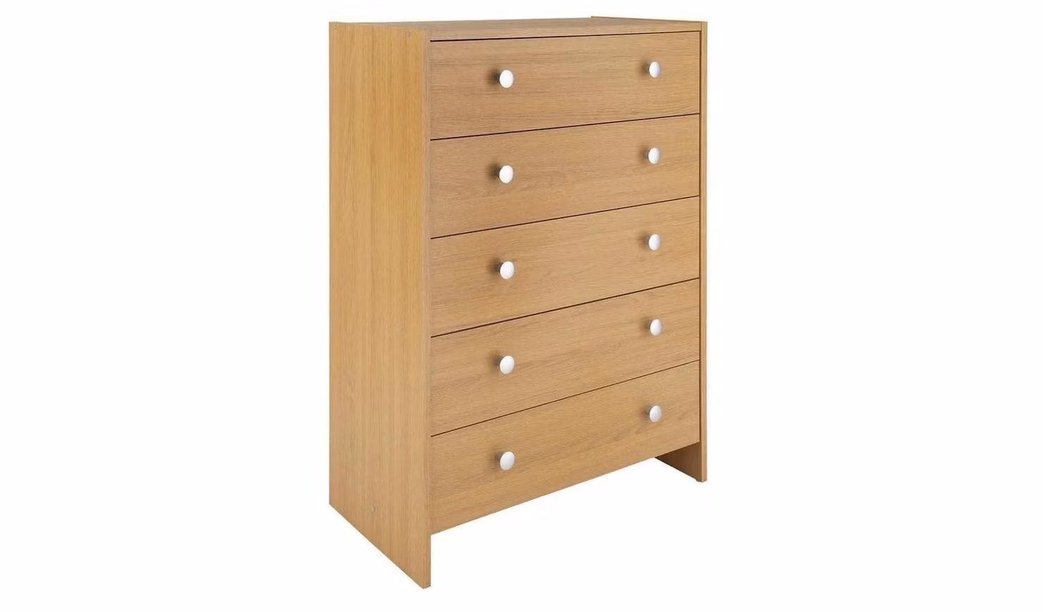 Seville 5 Drawer Chest in Oak Effect Brown for Bedroom, Hallway or Living Room, W/D/H: 90.0 x 33.0 x 66.0 cm