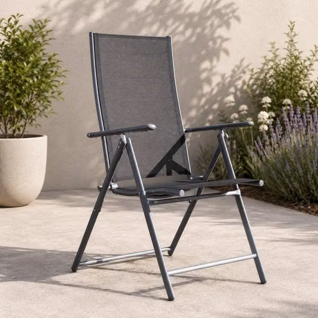 Samuel Alexander Multi Position Reclining Folding Outdoor Garden Patio Chair in Grey, Black and Silver – 1