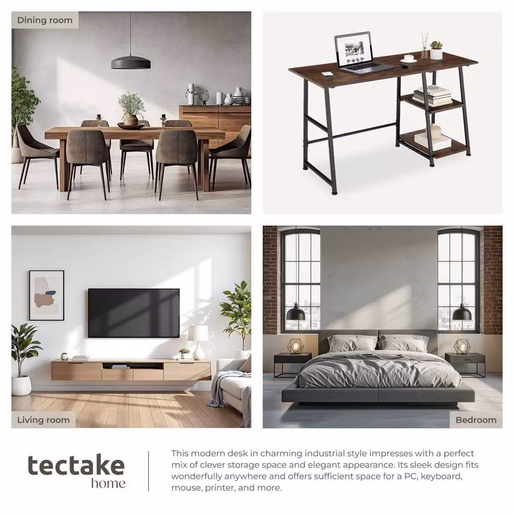 tectake Paisley Writing Desk with Trapezoidal Frame and Shelf with 2 Storage Compartments in Brown Oak – 5