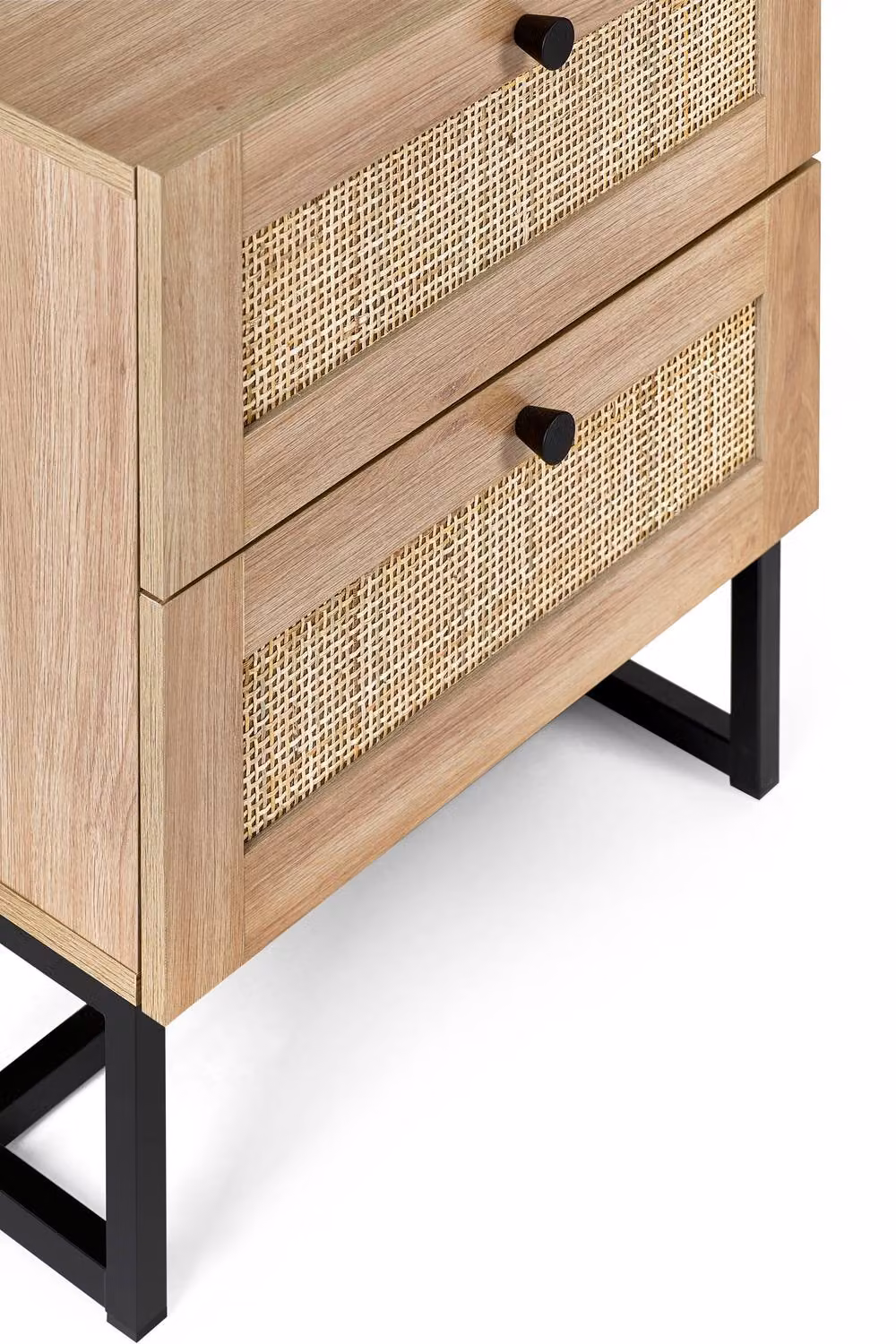 Julian Bowen Padstow 2 Drawer Bedside Table in Light Oak and Rattan, W/D/H: 50 x 30 x 55 cm – 5