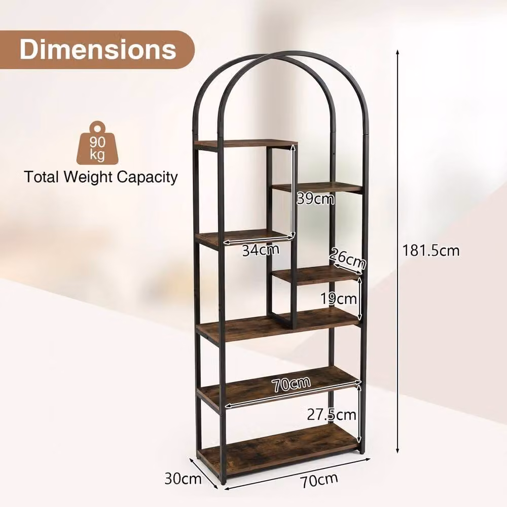 VOGREX Freestanding Tall Display Rack Storage Shelving Unit in Black and Brown, H 181.5 x W 70.0 x D 30.0 cm – 2