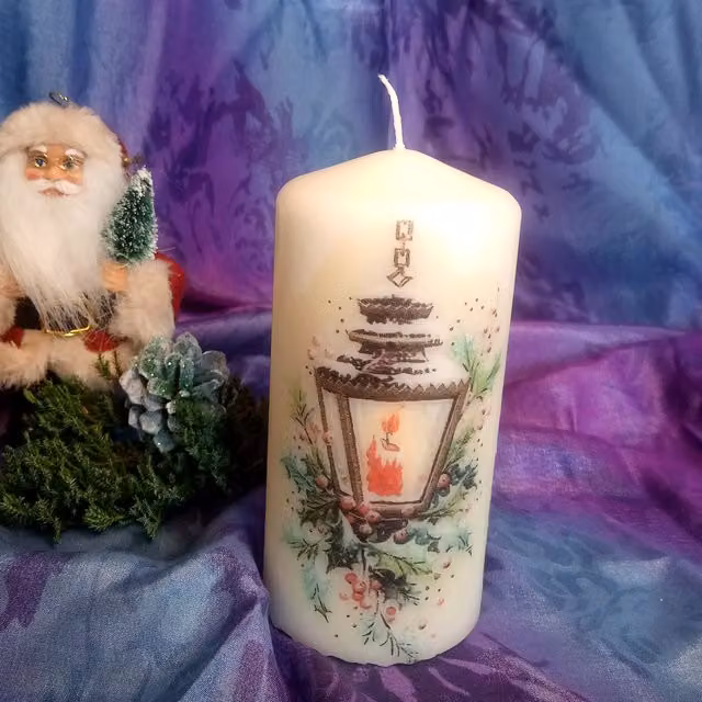 Viki White Christmas Pillar Wax Candle Lantern for Tabletop Use