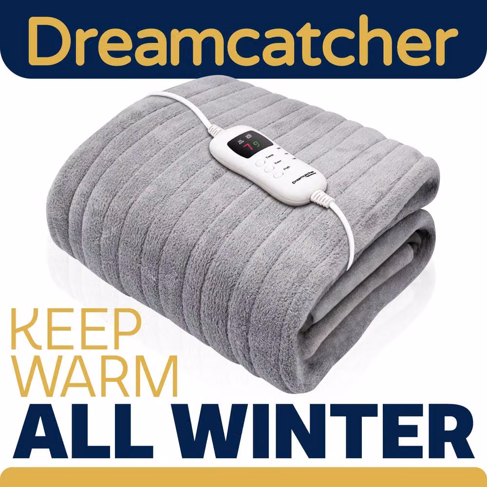 Dreamcatcher Grey Double Electric Heated Fleece Throw with Timer and Rapid Heat Up – 6