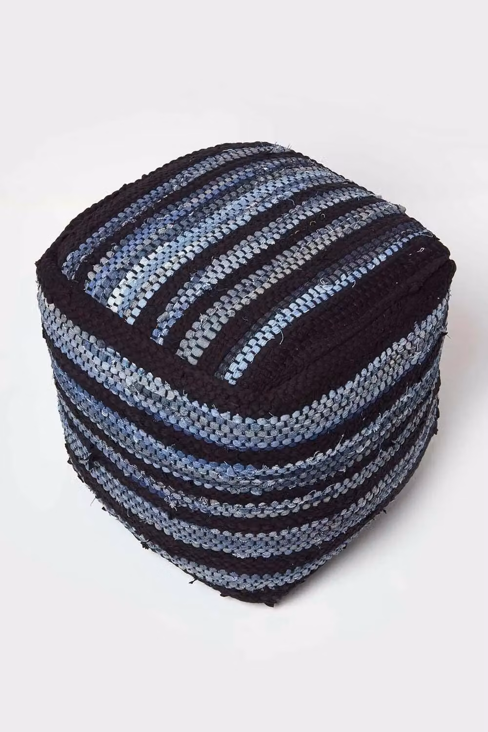 Homescapes Texas Blue Denim and Leather Striped Bean Filled Pouffe, W/D/H: 40 x 40 x 40 cm – 3